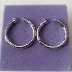 14K Gold Tube Hoops Earrings White Gold